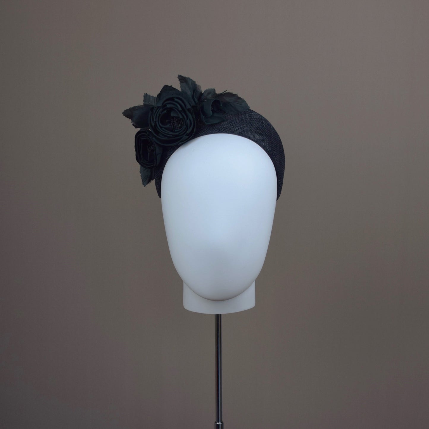 Black Straw Wedding Guest Headband with silk roses