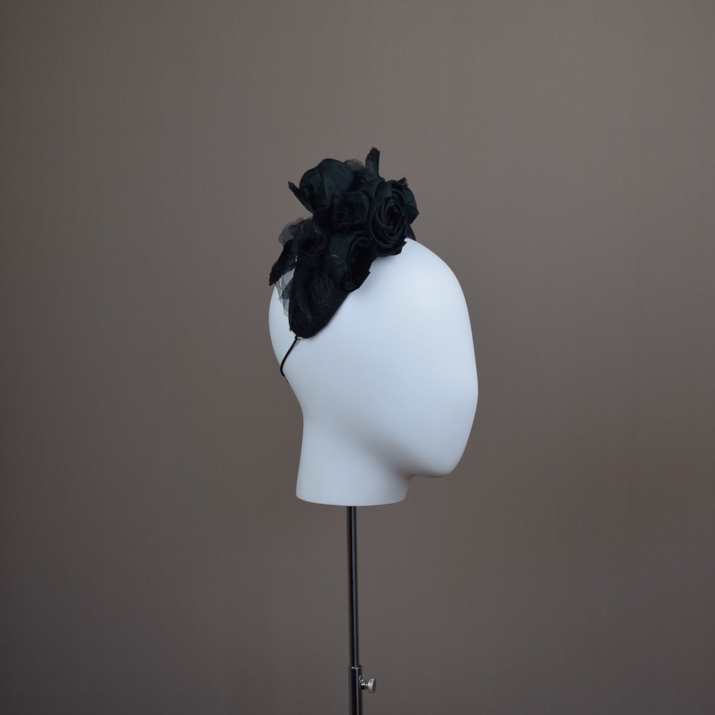 Black Straw Wedding Guest Headband with silk roses