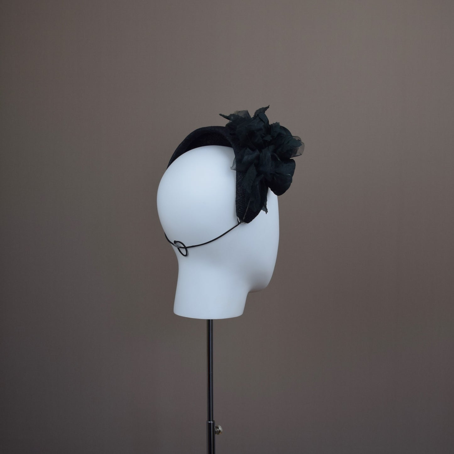 Black Straw Wedding Guest Headband with silk roses