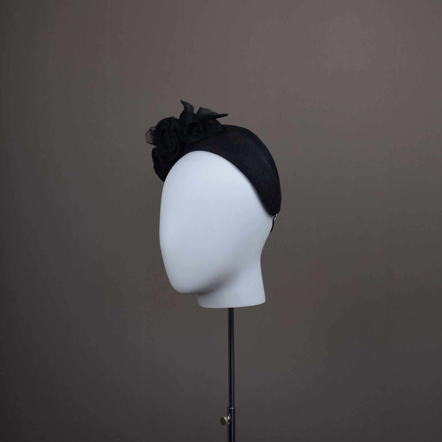 Black Straw Wedding Guest Headband with silk roses