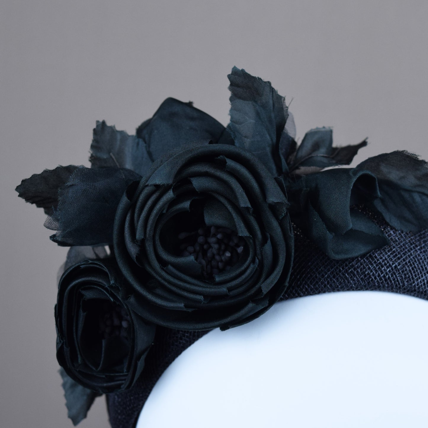 Black Straw Wedding Guest Headband with silk roses