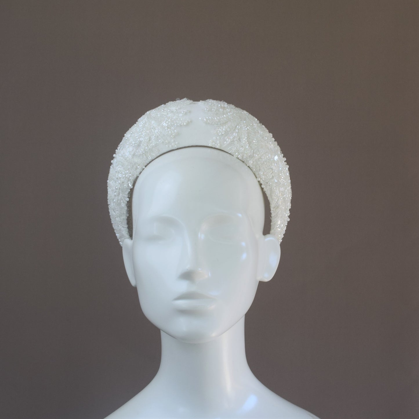 Milk White Seed Bead and Pearl Bridal Headband