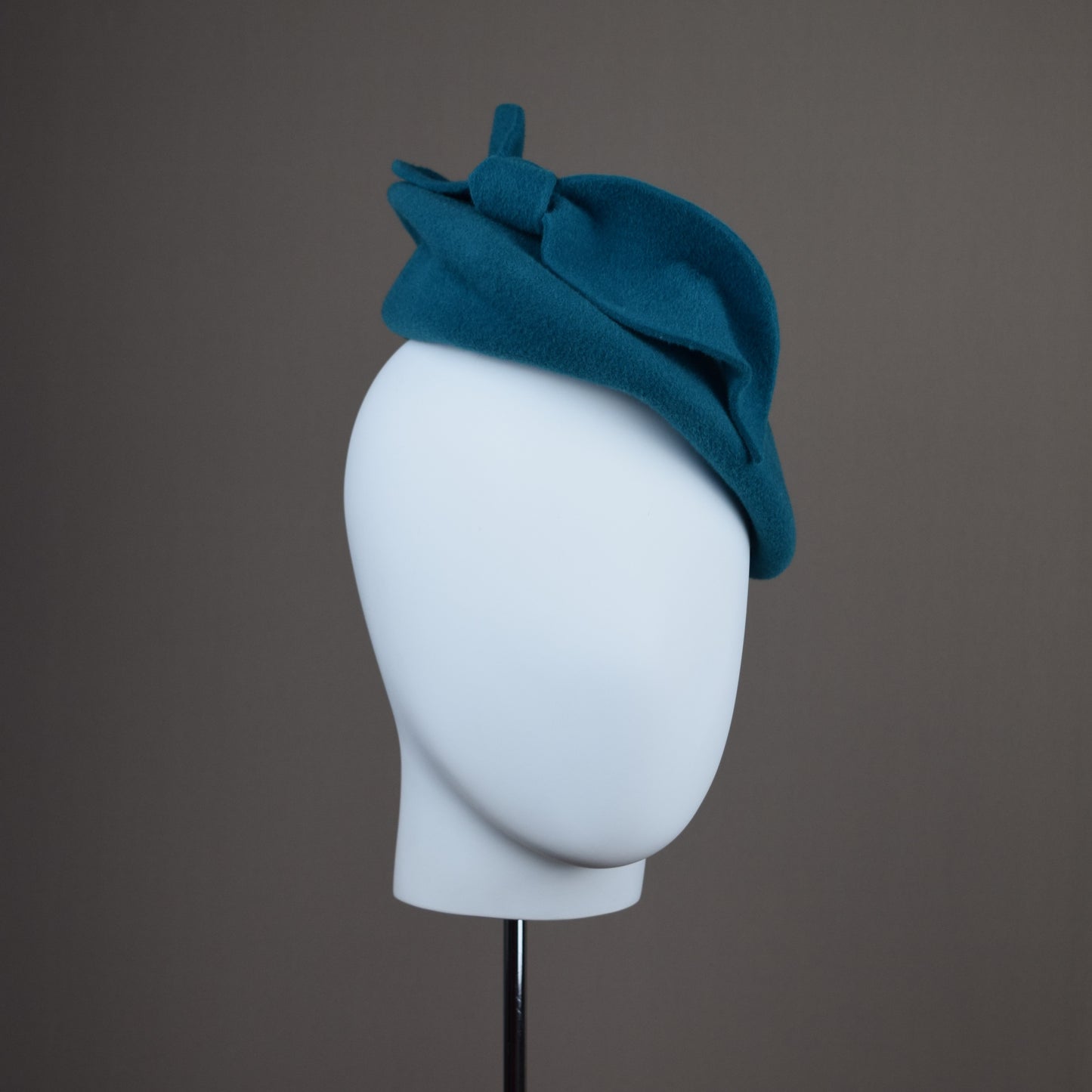 Teal Green Fur Felt Beret Style Hat