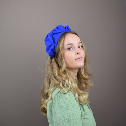 Royal Blue Wool Crepe Headband with Hand Sculpted Bow