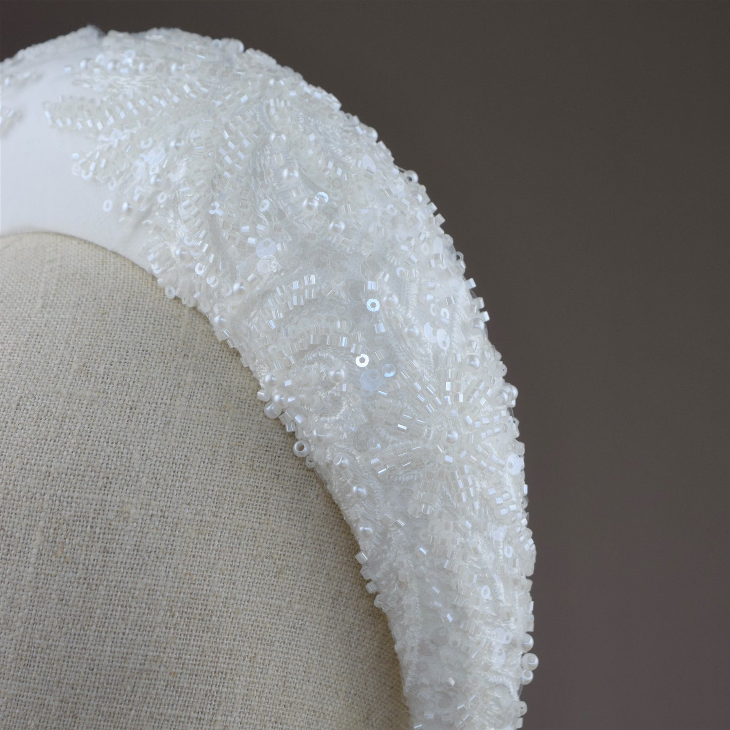 Milk White Seed Bead and Pearl Bridal Headband