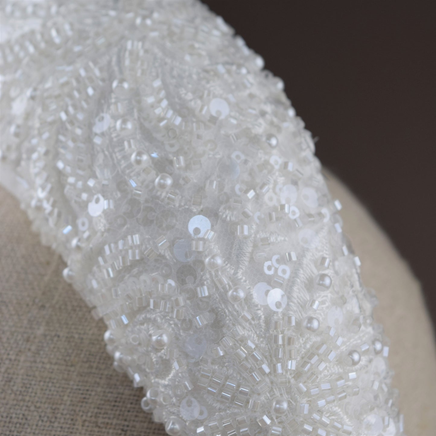 Milk White Seed Bead and Pearl Bridal Headband