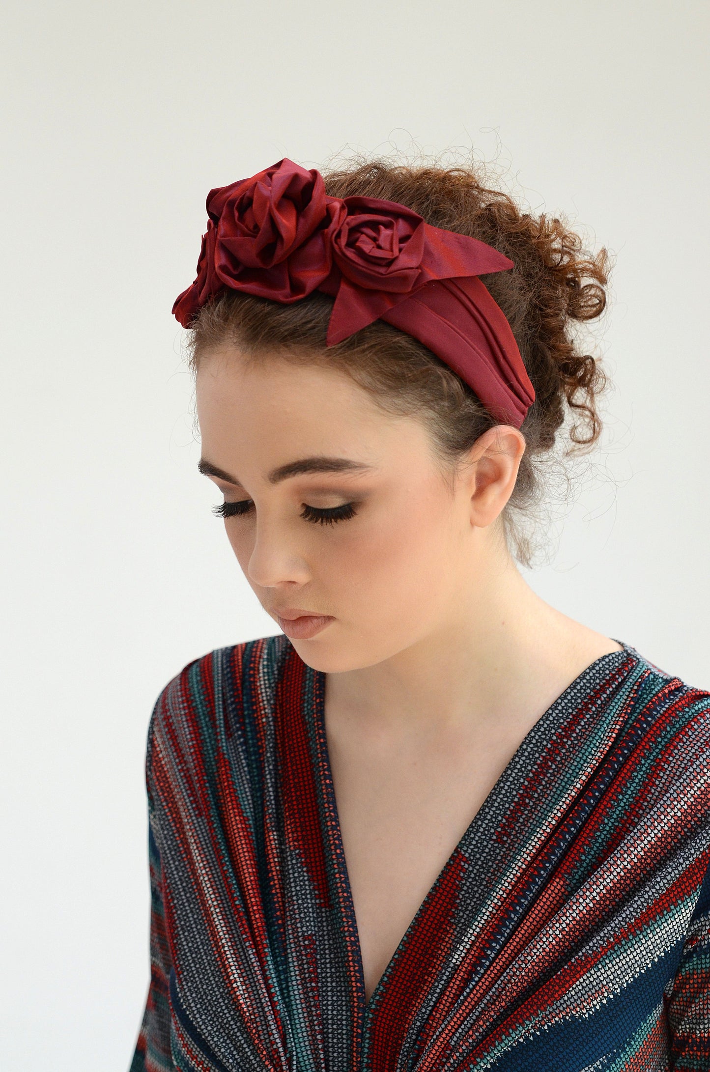 Wine Red Taffeta Rose Wedding Guest Headband