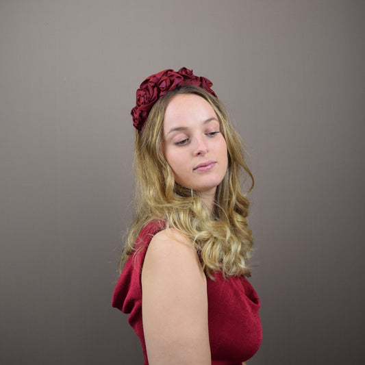 Wine Red Taffeta Rose Wedding Guest Headband