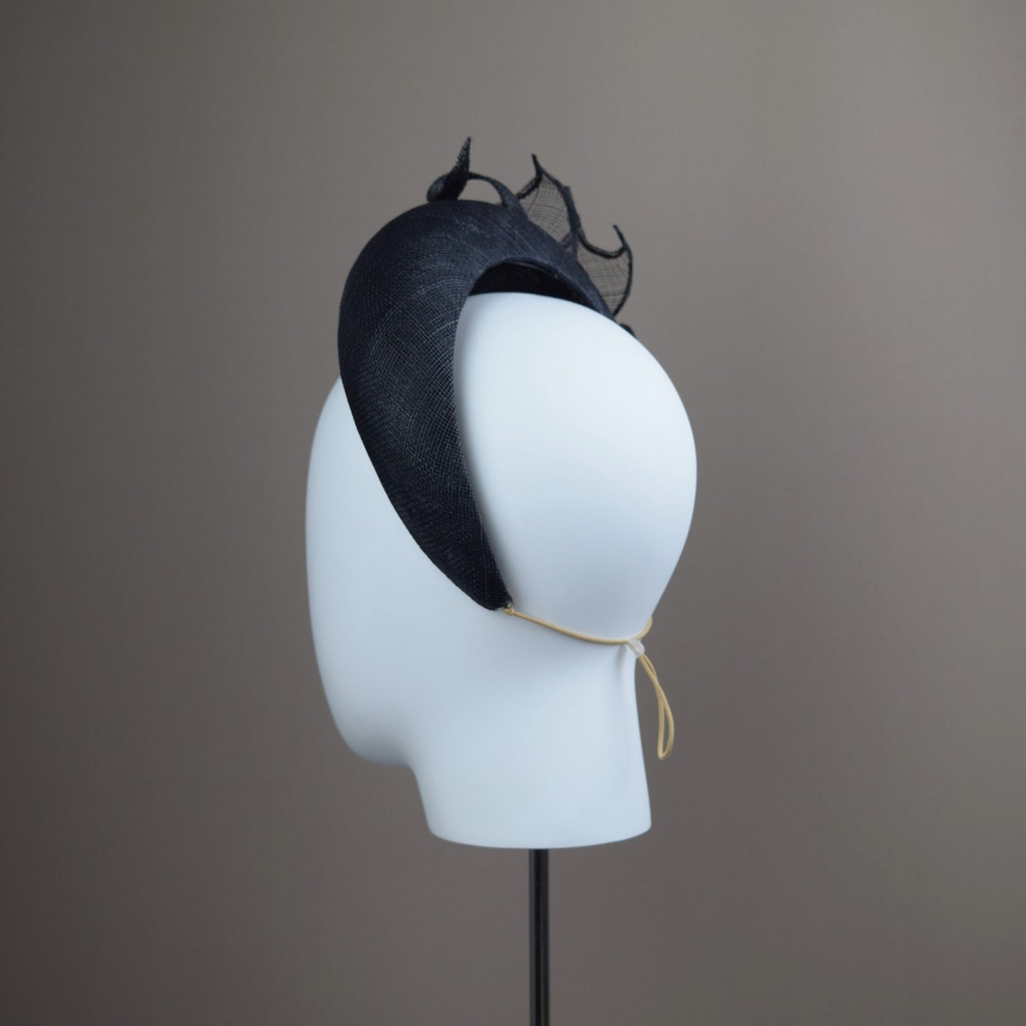 Black Straw Wedding Guest Headband with feather detail