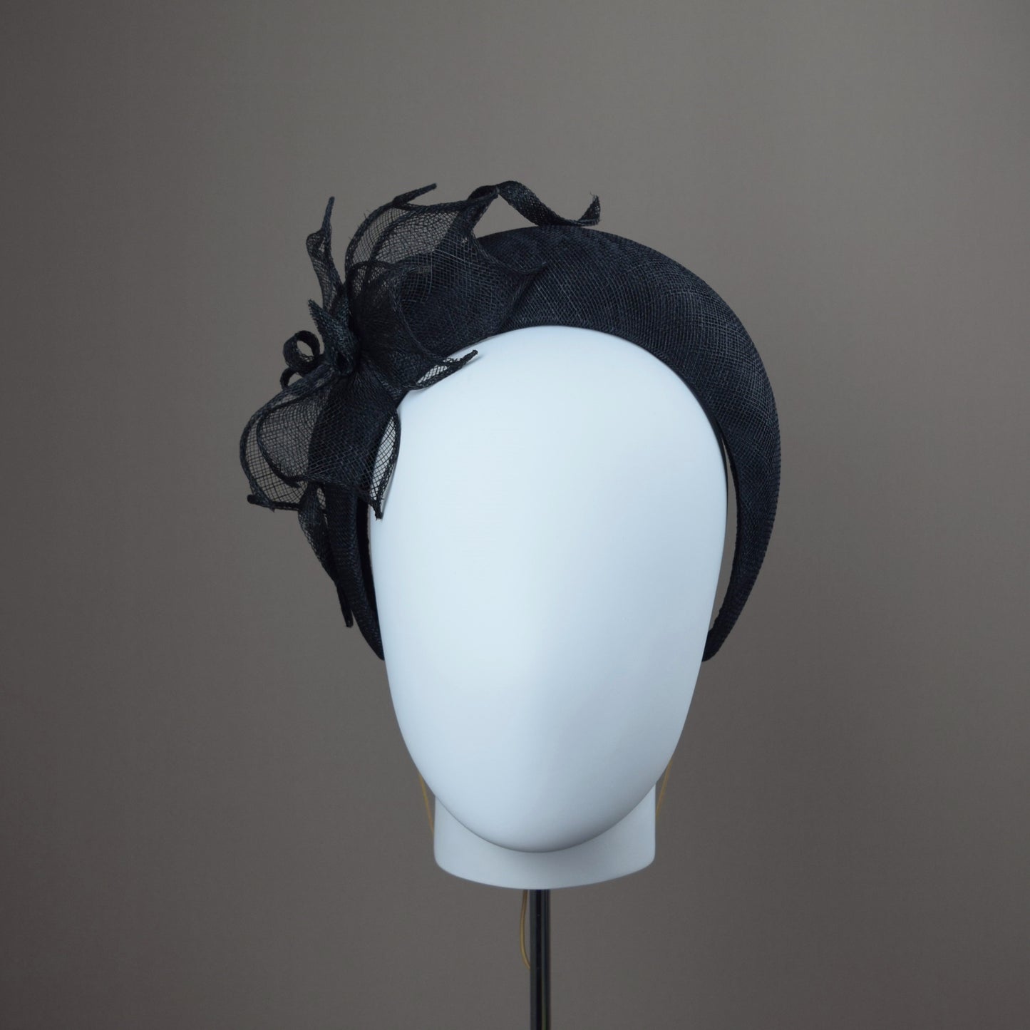 Black Straw Wedding Guest Headband with feather detail