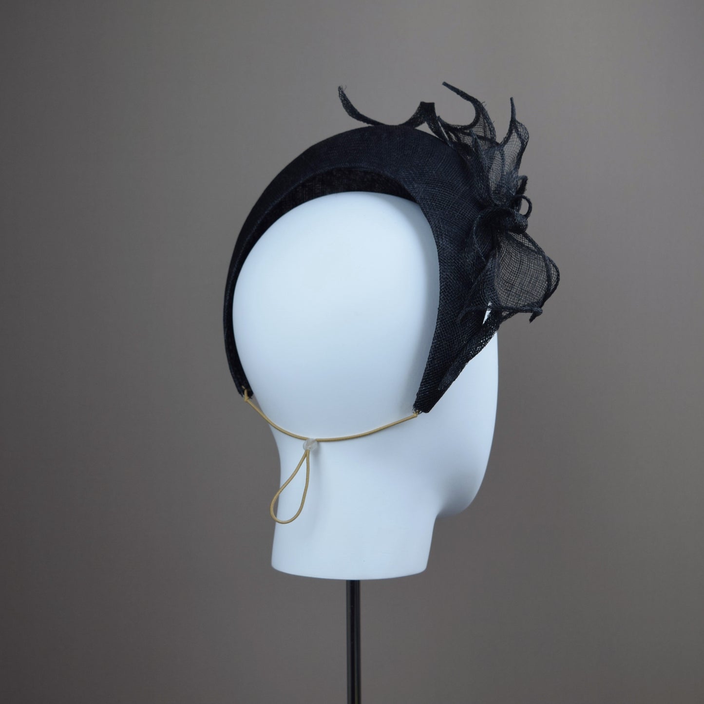 Black Straw Wedding Guest Headband with feather detail