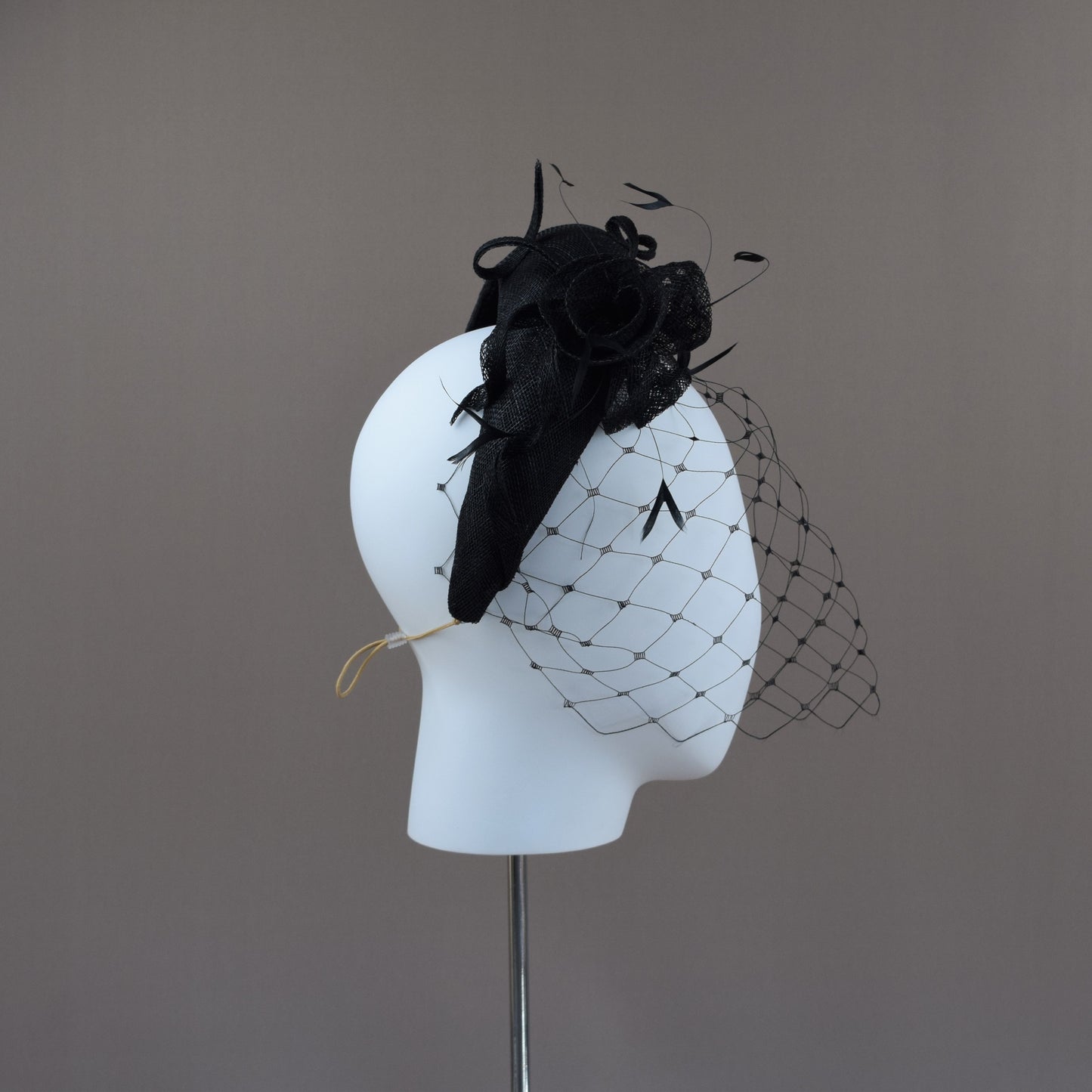 Black Straw Wedding Guest Headband with feather detail