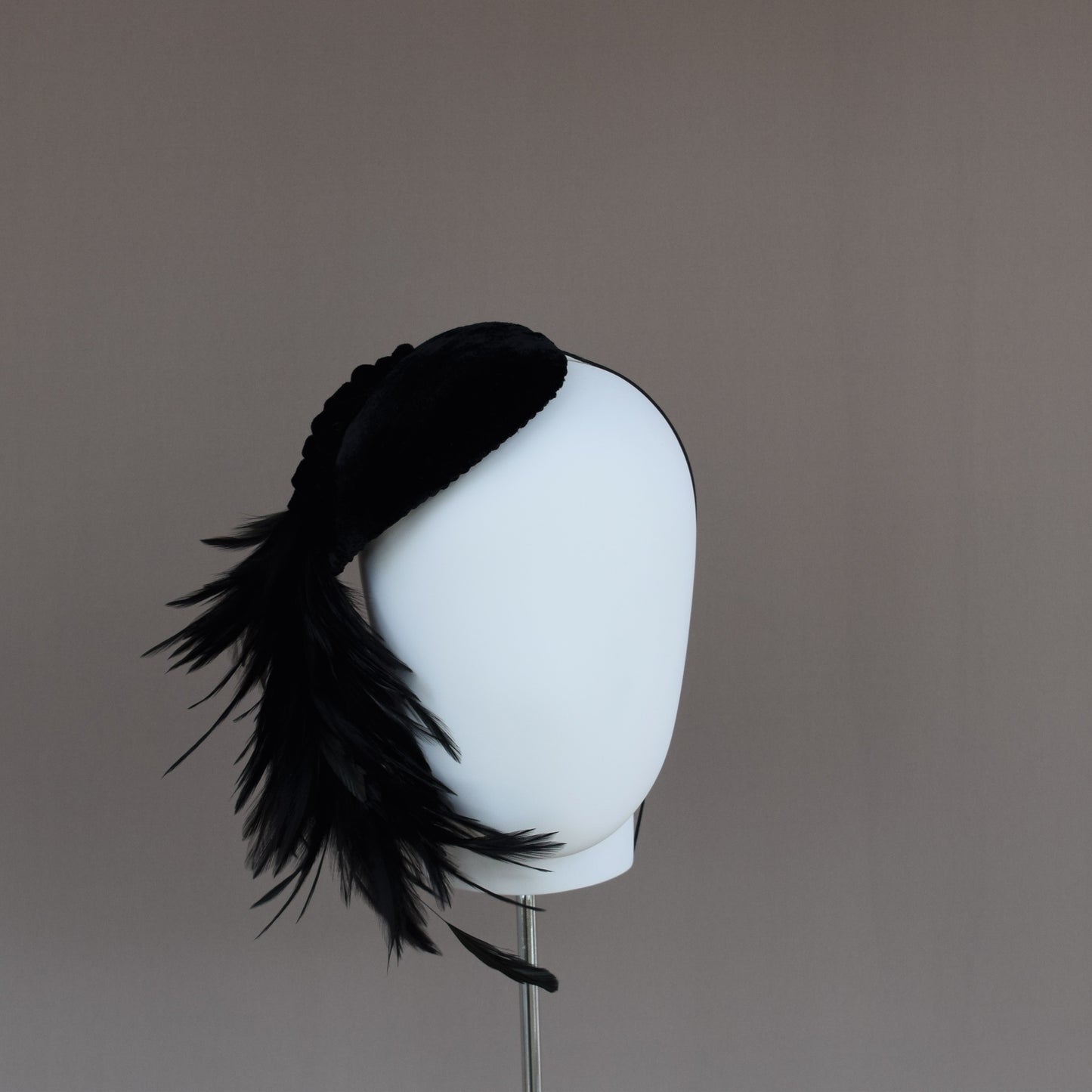 Black Silk Velvet Half Hat