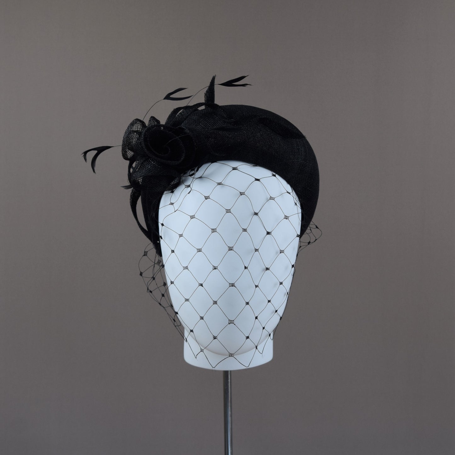 Black Straw Wedding Guest Headband with feather detail