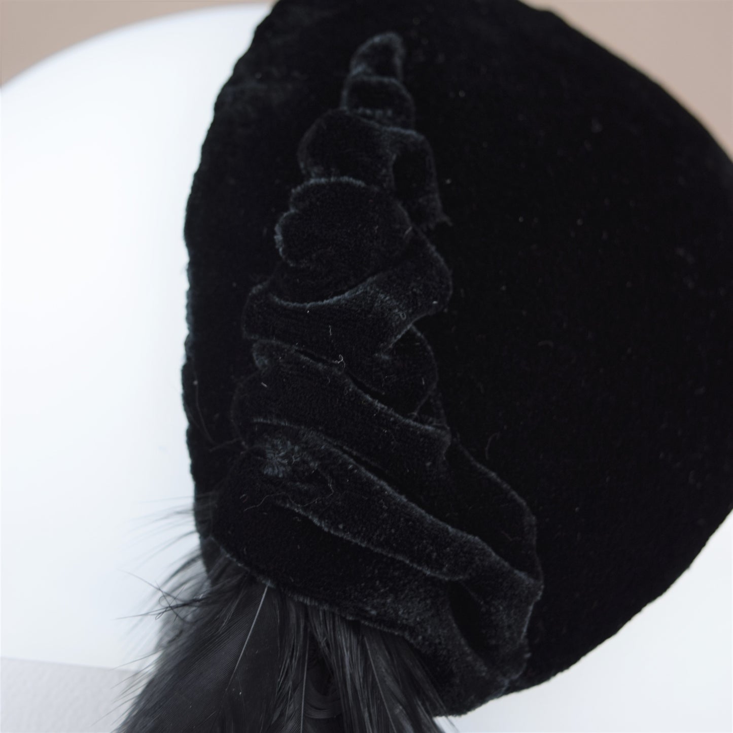 Black Silk Velvet Half Hat