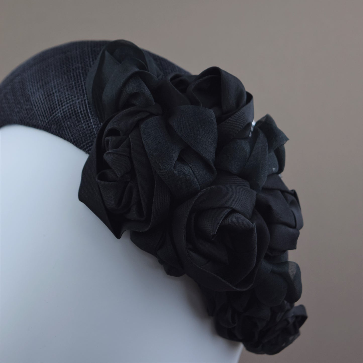 Black Straw Wedding Guest Headband with silk roses