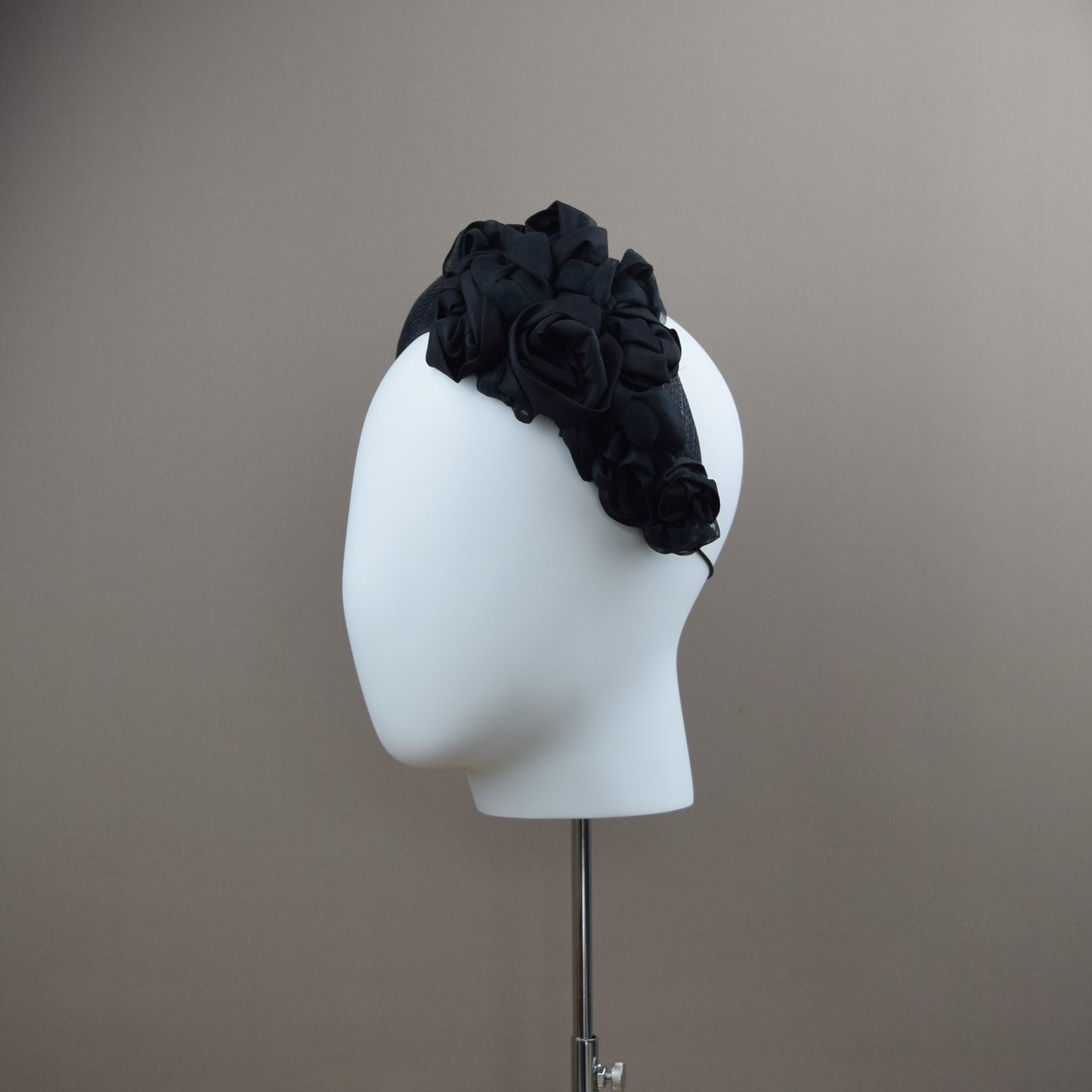 Black Straw Wedding Guest Headband with silk roses