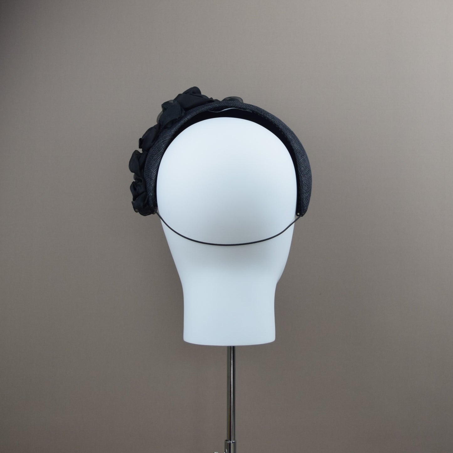 Black Straw Wedding Guest Headband with silk roses