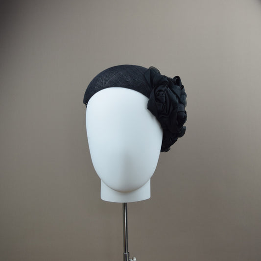 Black Straw Wedding Guest Headband with silk roses