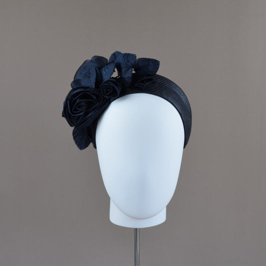 Navy Straw Wedding Guest Headband with floral detail