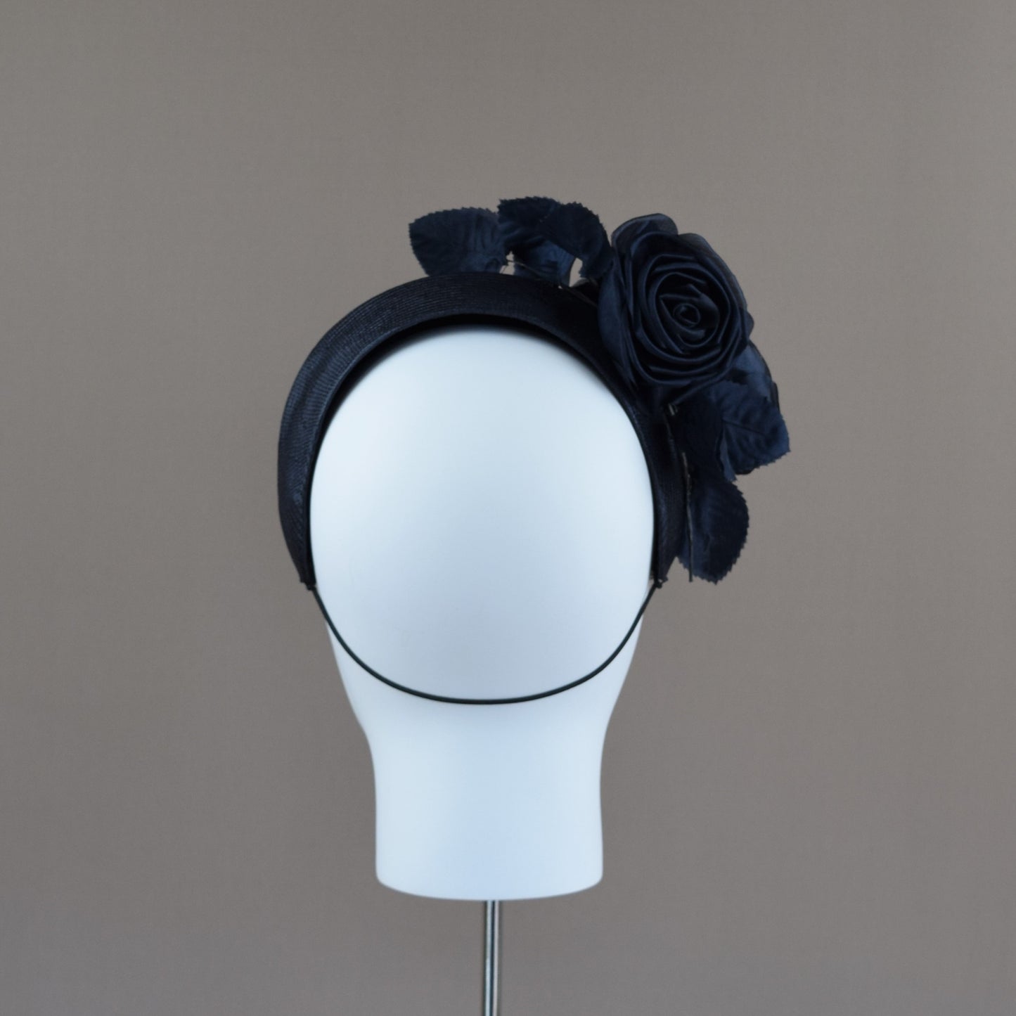 Navy Straw Wedding Guest Headband with floral detail